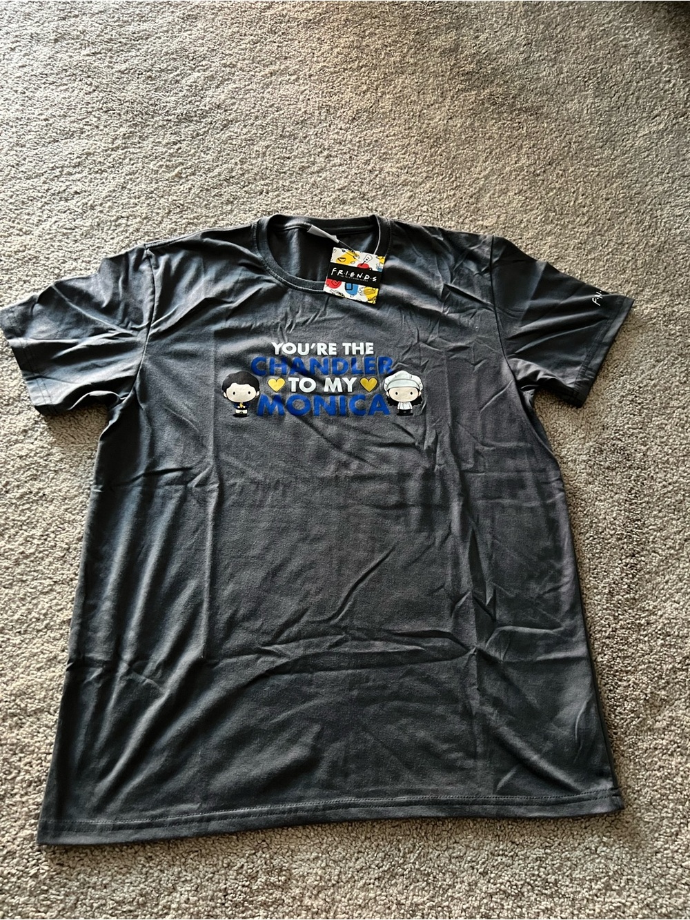 FRIENDS Black Graphic Tee with Blue and Yellow Accents